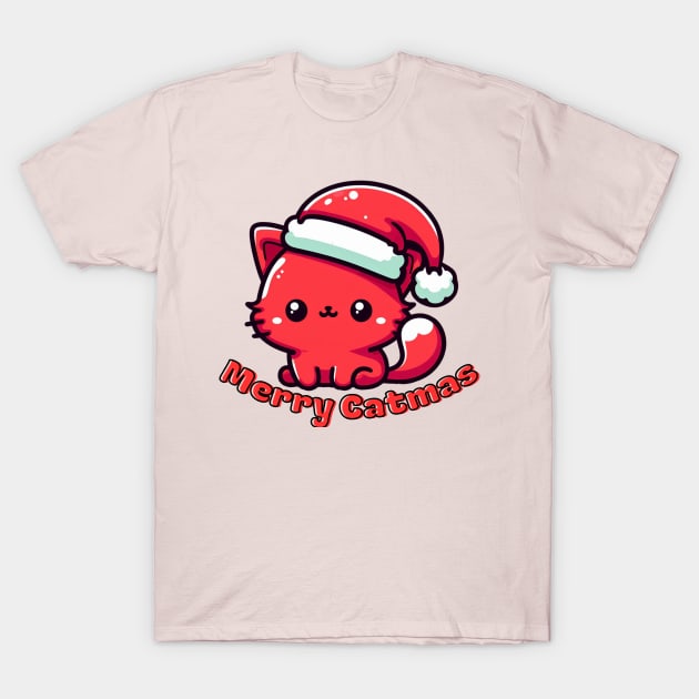 Red catmas Christmas cat T-Shirt by Japanese Fever